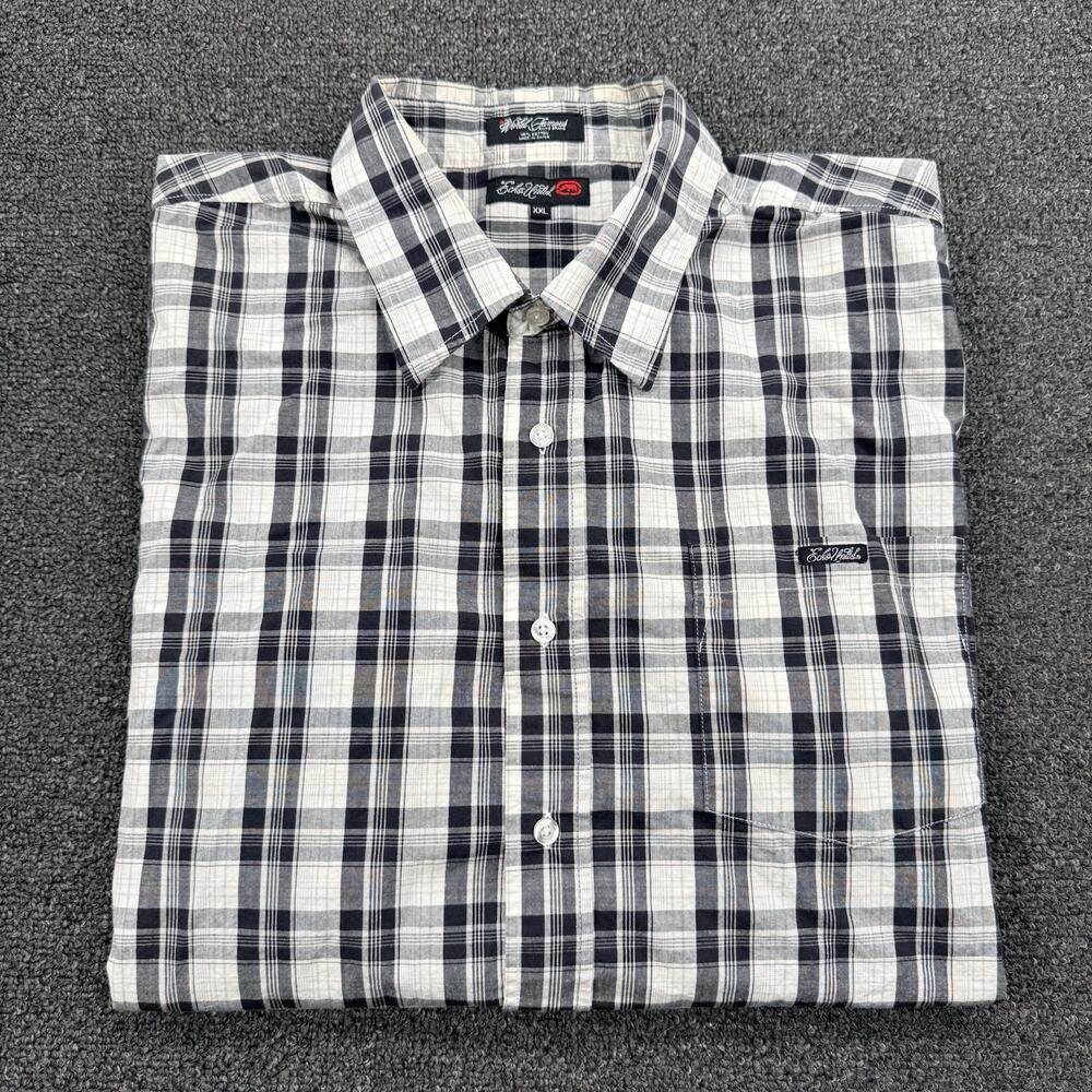 Ecko Unltd Men’s Short Sleeve Button Down Shirt White Plaid Size 2XL XXL
